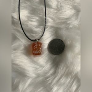 🌴Orange w/ design Glass Stone Pendant Necklace